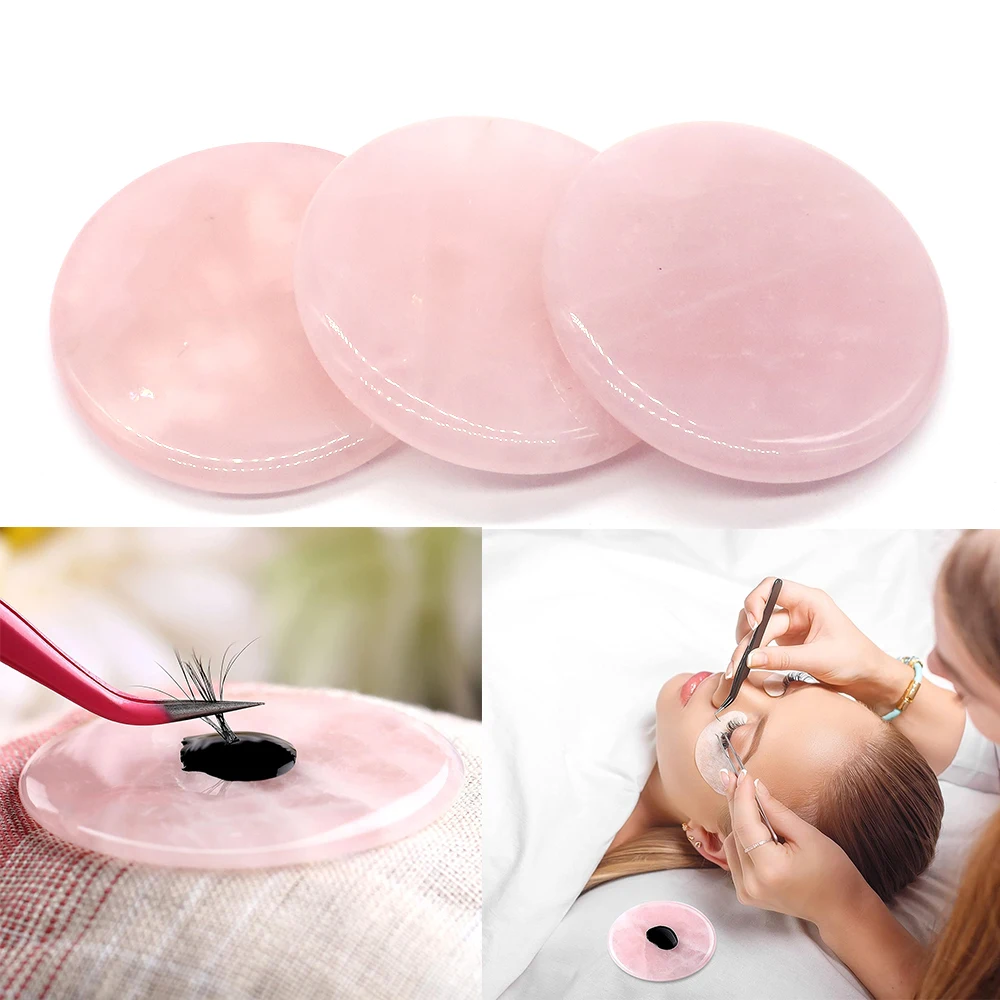 Eyelash Grafting Gasket Round Pallet Natural Rose Quartz Jade Stone Lash Glue Holders Adhesive Pallet Fake Eye Lash Holder Base