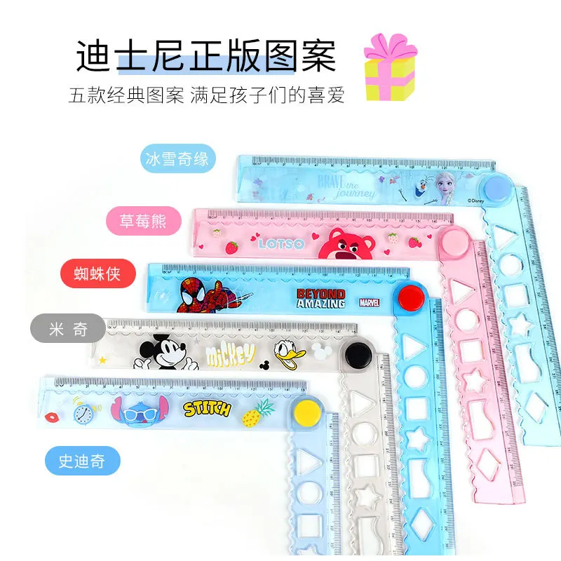 Disney Action Figure Frozen Stitch Spiderman Lotso Folding Ruler Multifunctional Kid Student Drawing Anime Peripheral Stationery