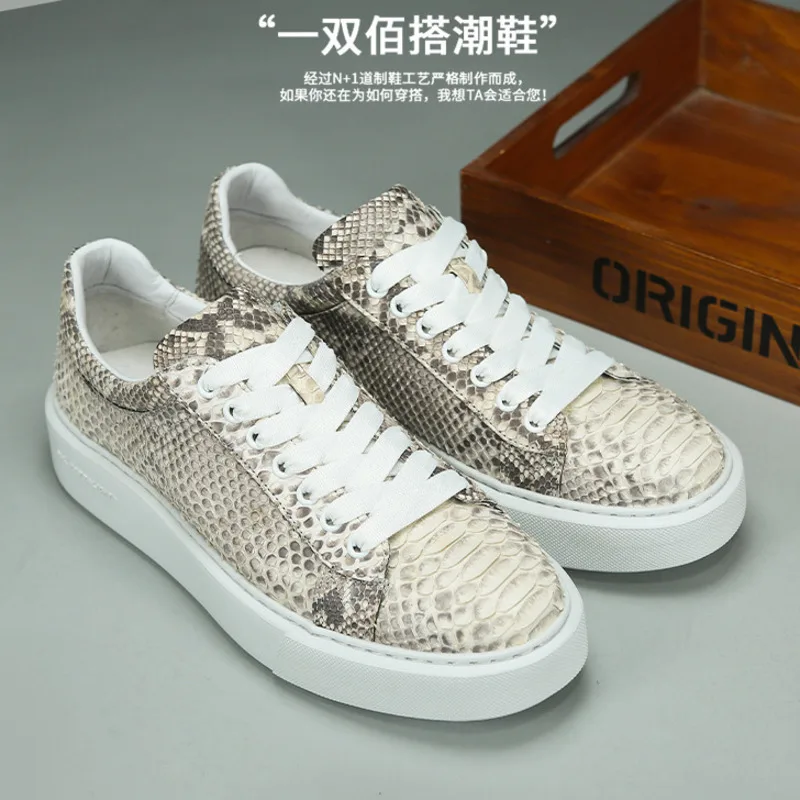 Authentic Python Board Fashionable Versatile Lightweight Genuine Sole Casual Shoes Snake Leather Suede Trendy Men\'s Shoes Loafer