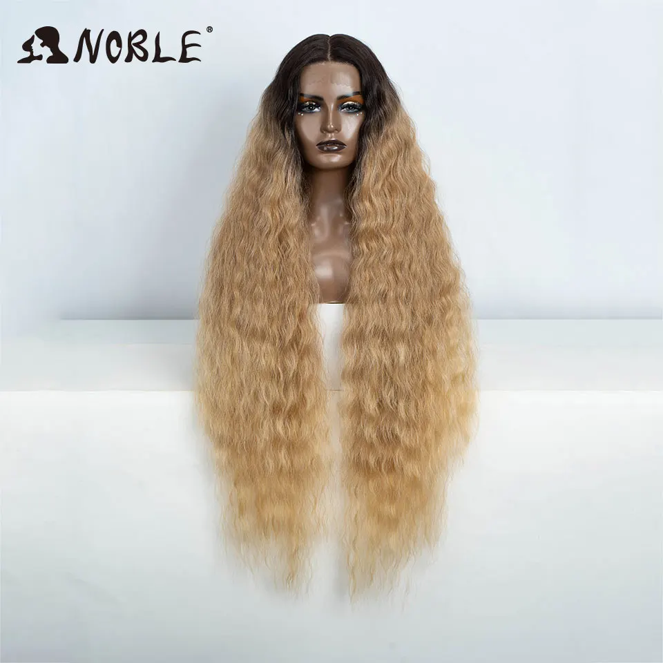 Edle Cosplay-Synthetik-Perücken mit Spitze für schwarze Frauen, langes lockiges Haar, 42 Zoll, Cosplay-Perücke mit blondem Ombré-Effekt und Spitze vorne, synthetische Perücke mit Spitze. – Detail 11