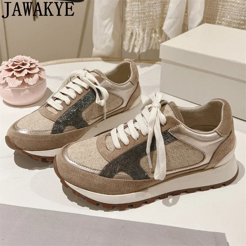 JAWAKYE Designer Casual Flat Platform Sneakers Women High Quality Designer Lace Up loafer Shoes Autumn Comfort Walk Shoes Woman