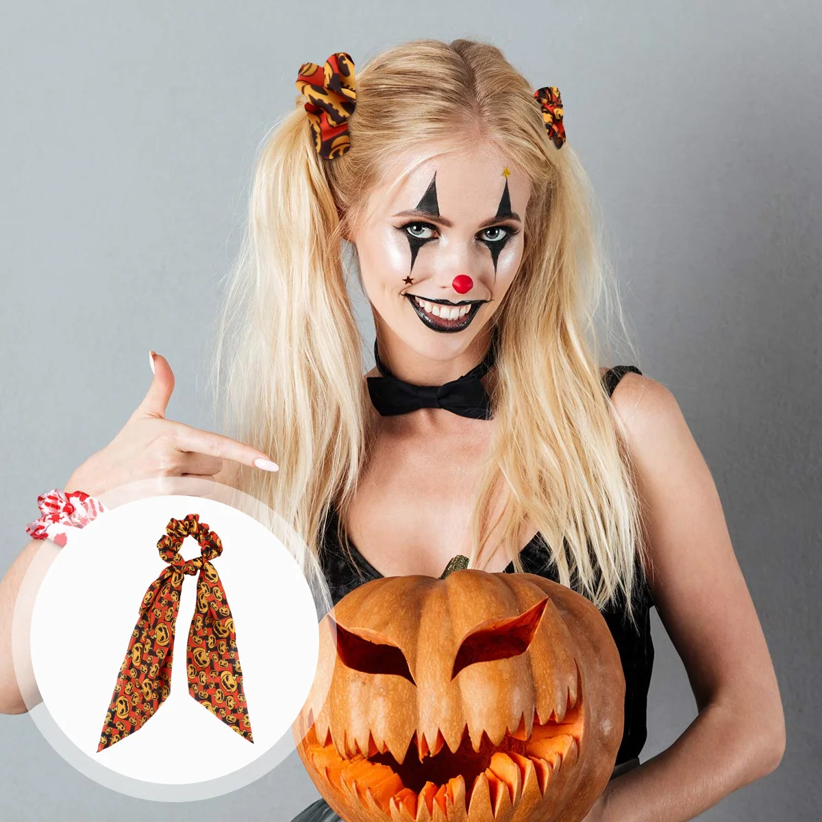 

2 Pcs Halloween Hair Tie Scrunchies Women Bow Jewelry Scarf Hairbands Bowknot Christmas