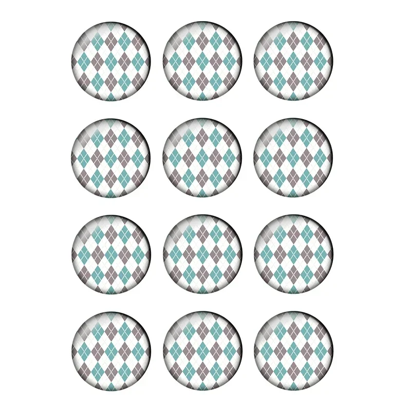 12pcs Checkered Pattern Round Photo Glass Cabochon 8mm 10mm 12mm 14mm 16mm 18mm 20mm 25mm Demo Flat Back DIY Jewelry Making T061