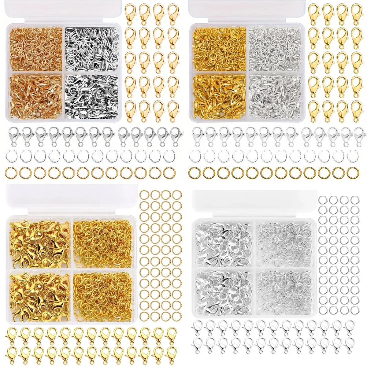 Fechado Loop Jump Anéis para Fazer Jóias, Fechos Ganchos, Ouro e Cor Prata, Pulseira e Colar, DIY Materials Set, 300 Pçs/lote