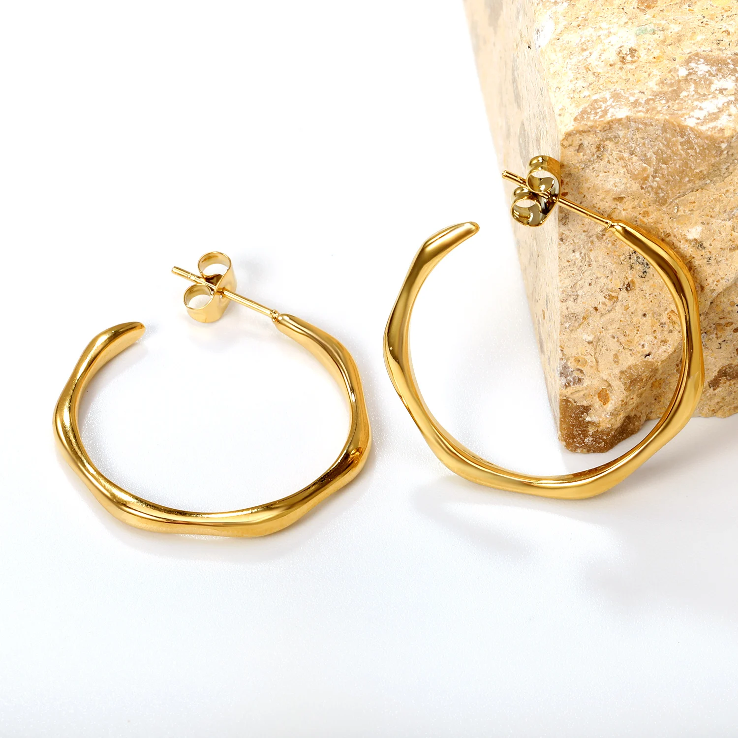 LUXUSTEEL Golden Water Droplet Shape Women\'s Hoop Earrings Geometric Stainless Steel C Shape Tassels Earring Party Jewelry Gifts