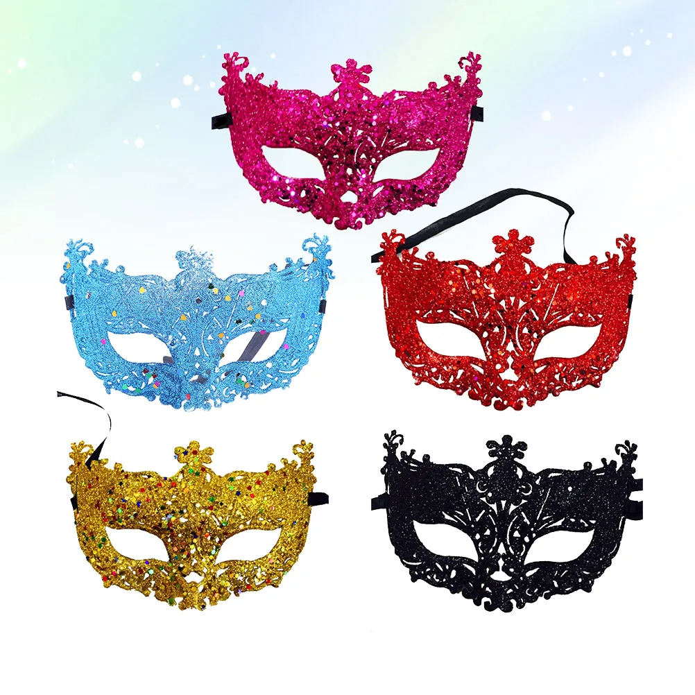 

5pcs Masks Glitter Masks Masquerade Masks Cosplay Props Dance Party Supplies Carnival Half Face Mask (Gold + Rose Red +