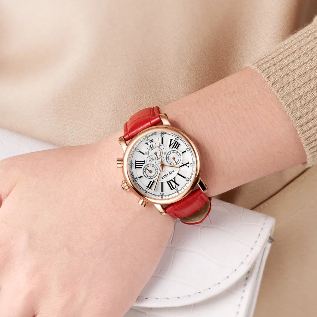 Fashion Megir Top Brand Luxury Women  Casual Female Quartz Leather Waterproof Ladies Gifts Wrist Watches Dress Clock Reloj Mujer