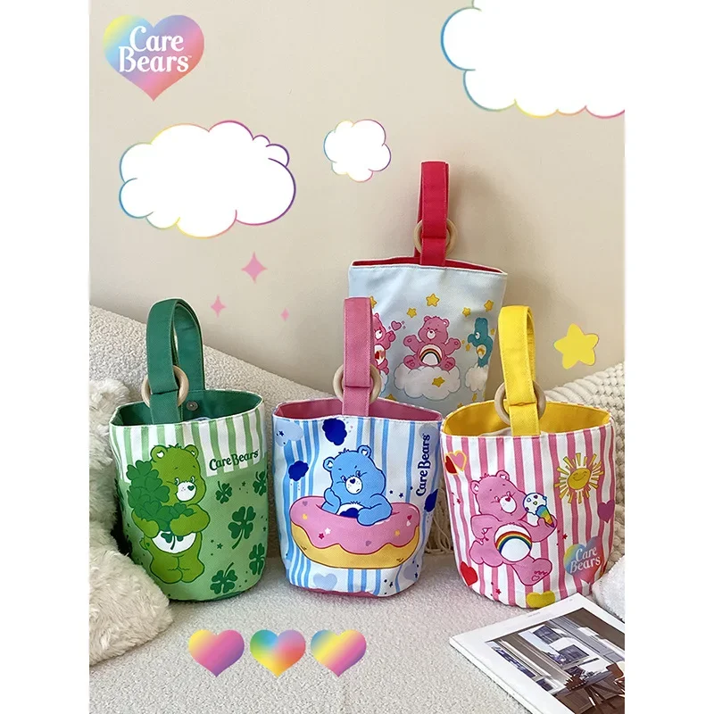 Nuevo bolso pequeño Kawaii Carebears Love Bear para llevar a mano, bolso de cubo versátil y bonito de dopamina para mujer, bolso de compras y para caminar