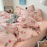 Bedding Set Flora INS Girls 2024 New Tulip Rabbit Double-layer  Bed Set Of Four Pieces Washing Cotton Bed Sheets Duvet Cover Set