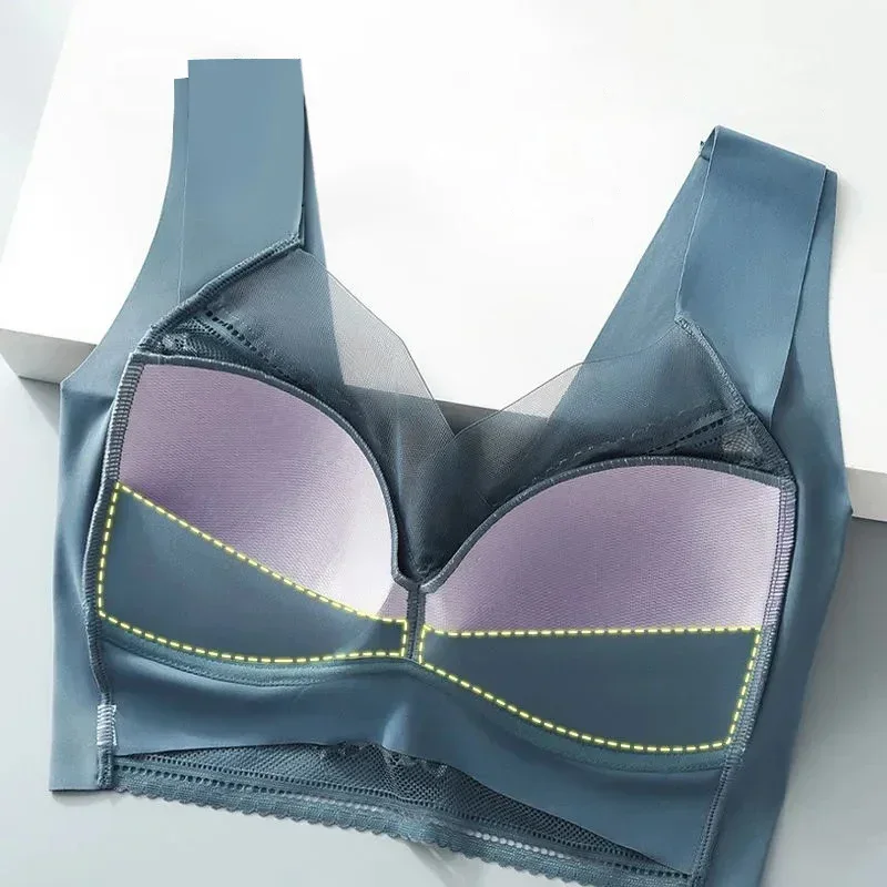 Women Large Bra Push Up Ice Silk Seamless Upper Bralette Lace Wireless Summer Bras Plus Size Top Lingerie Underwear