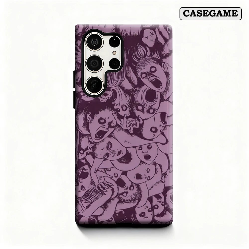 Casegame Phone Case for Samsung Galaxy S25 S26 Ultra S24 S23 Ultra Plus Shockproof Double Layer Horror Face Print Cover