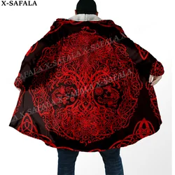 Viking Tree Of Life Mythology Nordic Print Thick Warm Hooded Cloak Men Overcoat Coat Windproof Fleece Cape Robe Hooded Blanket-1