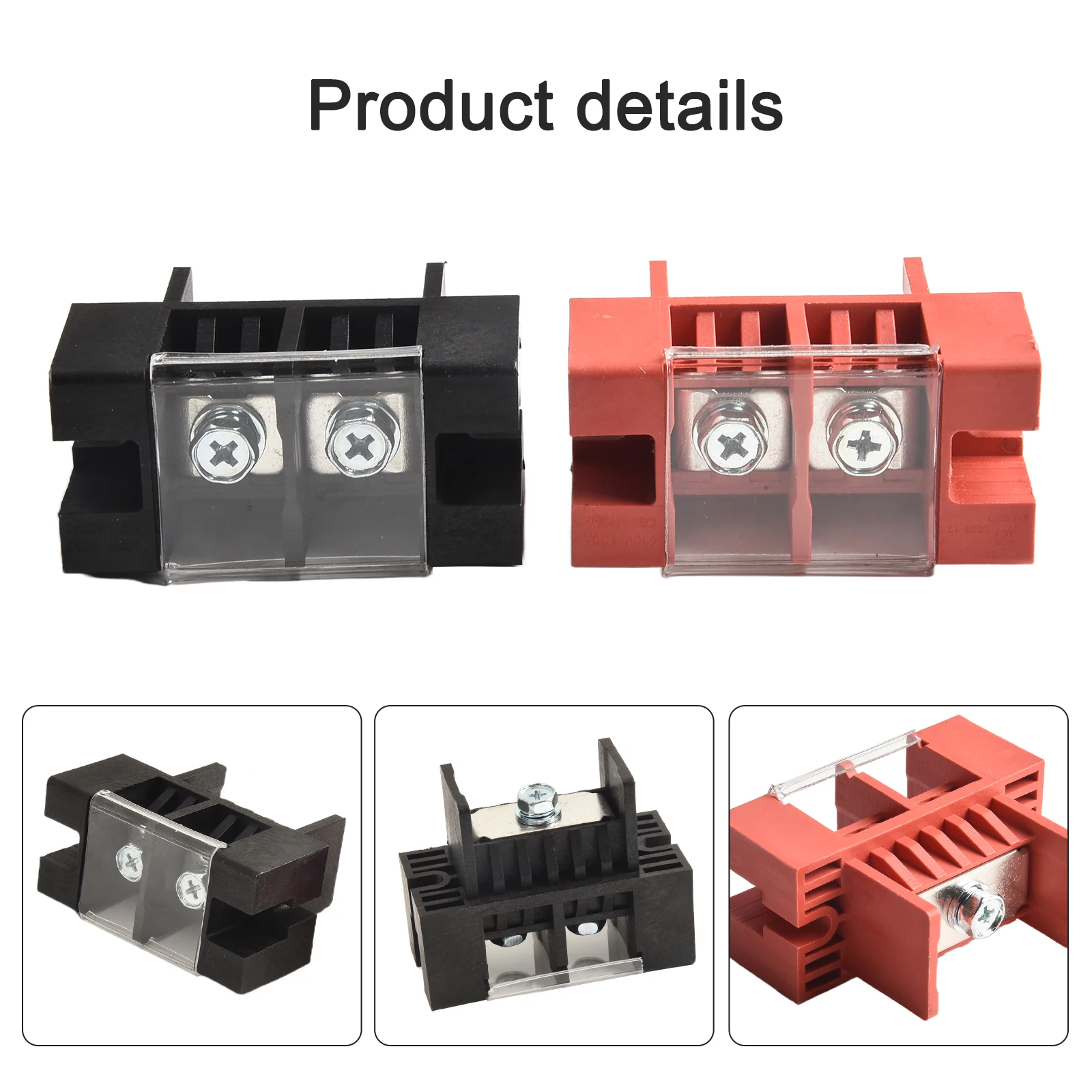 

Pure Copper Terminal Block Wall-mounted 100A 2pcs 600VDC Accessories Black Red Terminal Block Terminal Connector