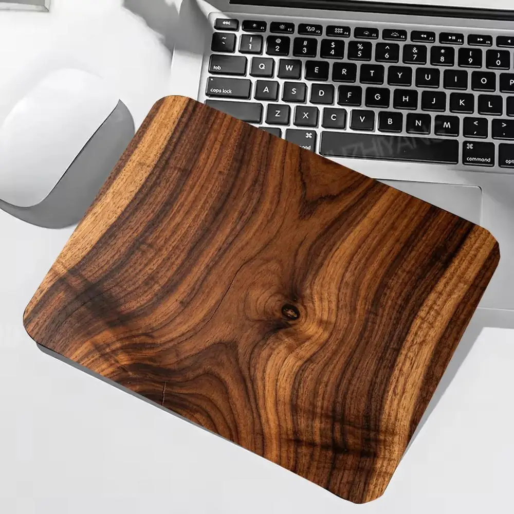 Natural Walnut Wood Grain Small Mouse Pad Non-Slip Rubber Wooden Texture Desktop Mouse Mat Office Laptop Mousepad 22x18/25x29cm
