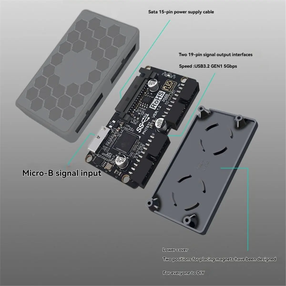 [VALUE PACK]PH7832G 19-PinX2 Interface Expansion Card Motherboard 2-Port Expansion with Built-in Hub for Front Panel Mounting