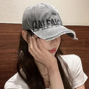 Boné de beisebol com letras, rosto feminino, guarda-sol pequeno, boné lavado masculino