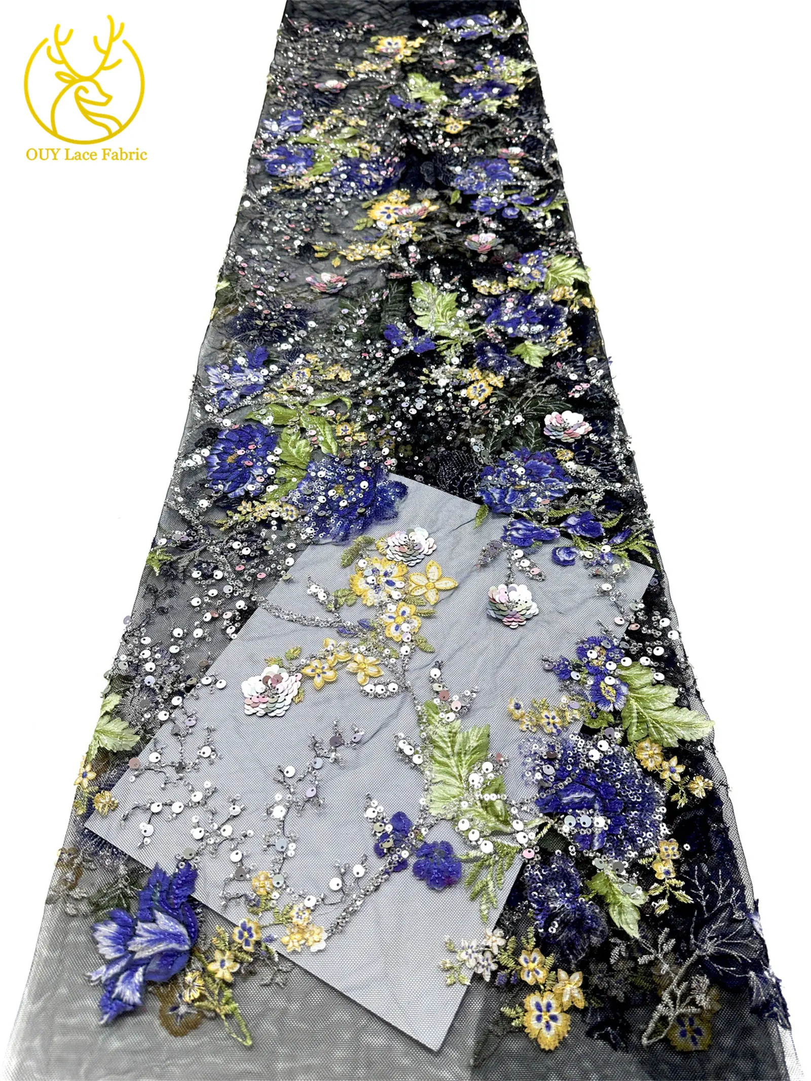 Elegante DIY handgemachte Stickerei-Blumenspitze, afrikanische Perlen-Spitze, französische Pailletten-Tüllspitze für Hochzeitskleid-Design – Detail 30