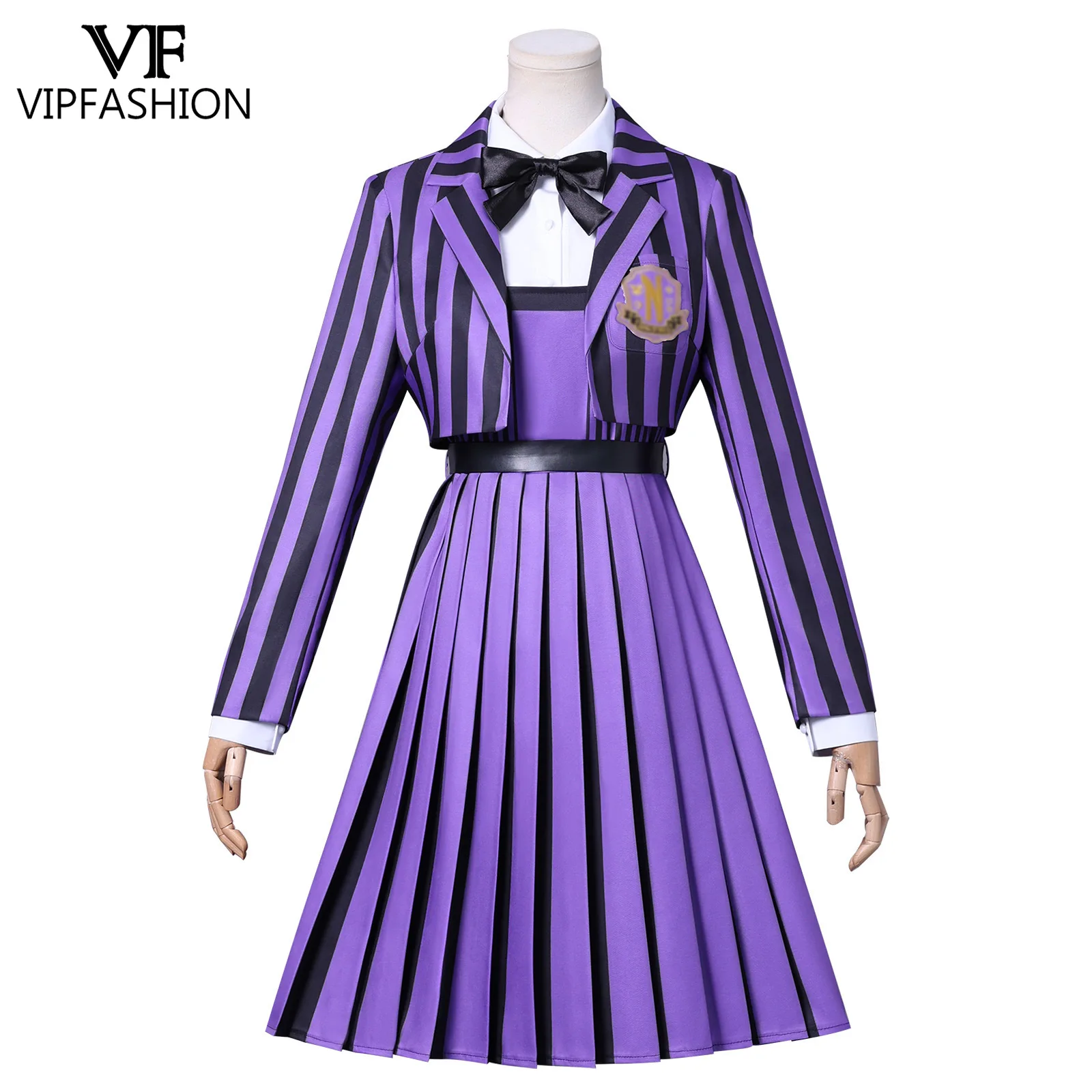 VIP FASHION Halloween الأم Daughter Enid Sinclair ‌   أزياء تنكرية للنساء سترة مخططة أرجوانية فستان مناسب للحفلات للفتيات