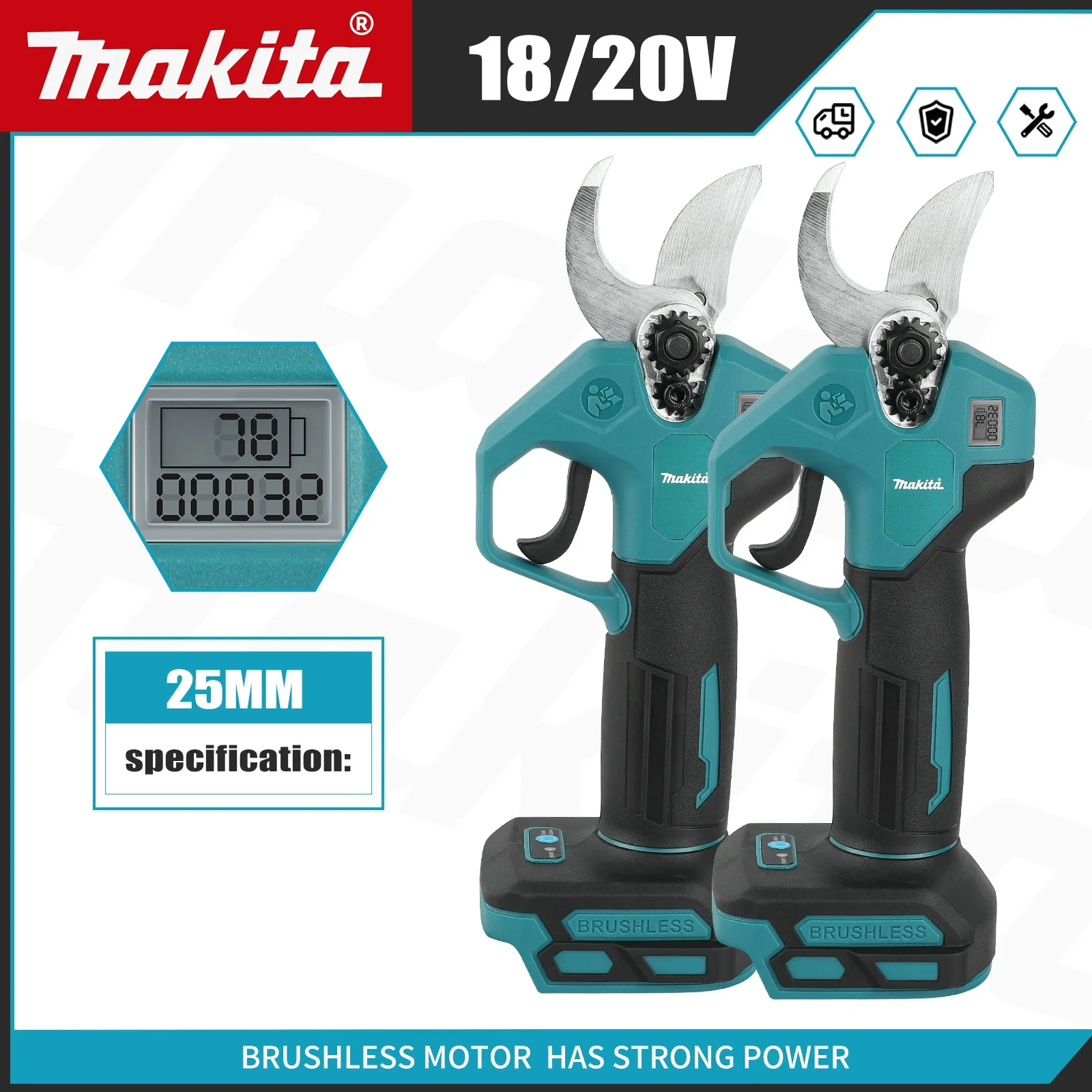 makita-digital-display-cordless-pruning-shears-brushless-18v-25mm-for-garden-orchard-branch-cutting