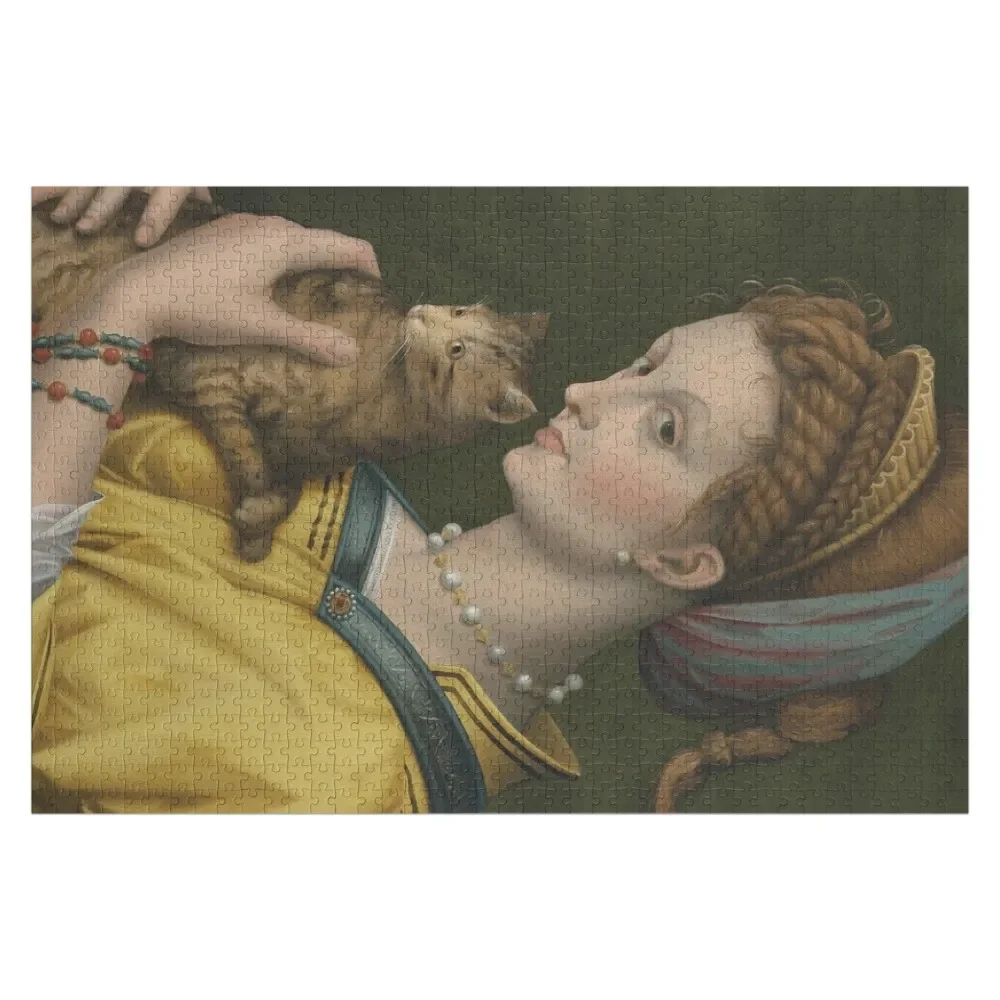 Portrait of a young lady holding a cat, Renaissance Old Master Jigsaw Puzzle Toddler Toys Wood Photo Personalized Puzzle