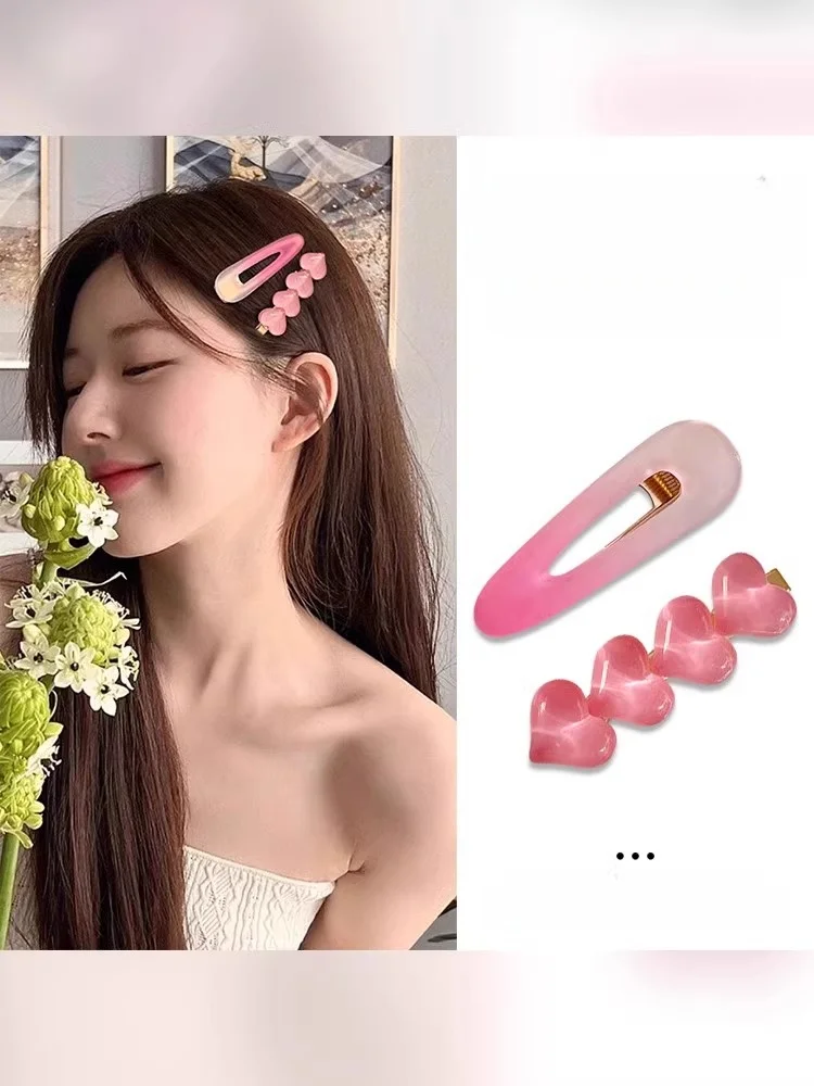 

Pink Heart adient Hair Clips Women's Forehead Hair Accories Side Bangs Dubill Clip Sweet Hair Decorations