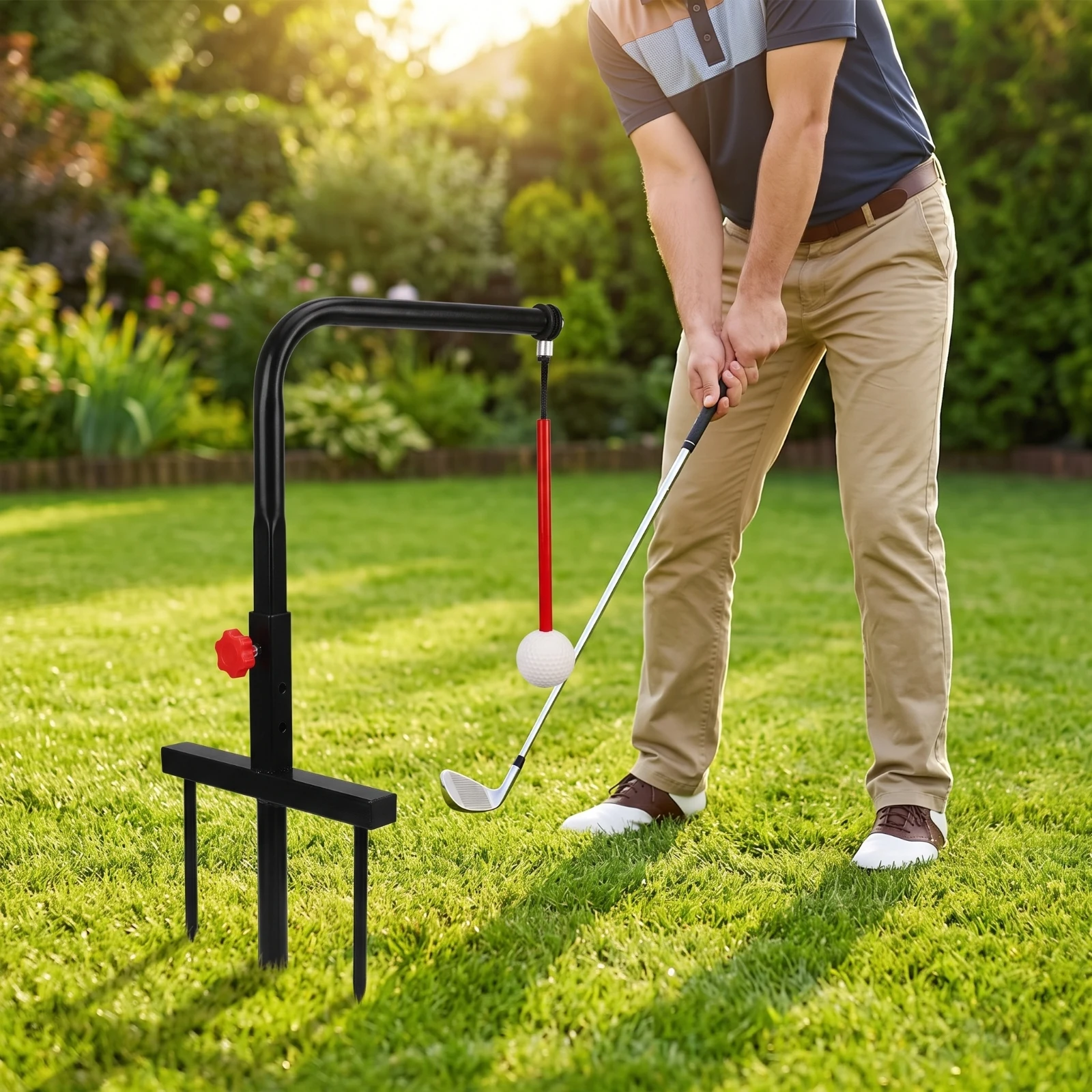 Golf Swing Practice Aid with Rope and Ball Outdoor Golf Swing Practice Aid Compact Portable for Beginners, Backyard