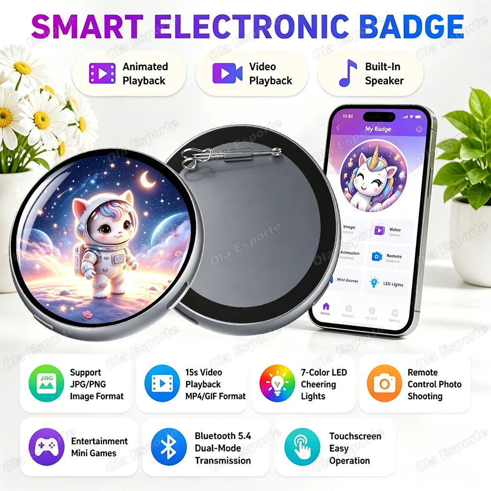 Neues Smartes Bluetooth Anime Digital-Elektronik-Abzeichen Unterstützt GIF/Audio-Video-Wiedergabe Digitales Pin Anime Dynamisches Display E-Badge M3