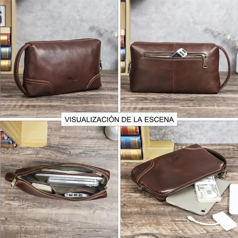 Real leather high-end men's handbag with large capacity and multiple functions - travel business bag