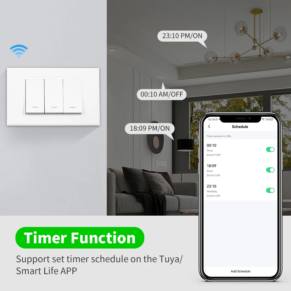 Tuya Smart Life WiFi Light Push Switch No Neutral Wire &Neutral Wire US Push Button Physical Wall Switch for Alexa Google Home