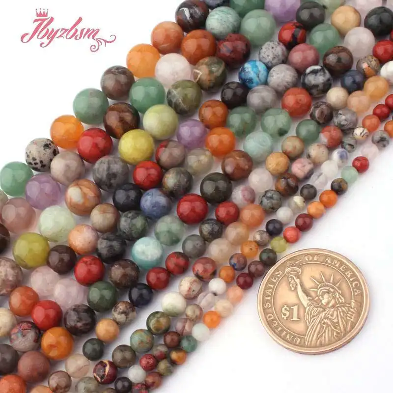 Natural Mixed Stone beads Round DIY Necklace Bracelets Beads Loose Strand 15Inch 6/8/10/12mm For Jewelry Making image 3