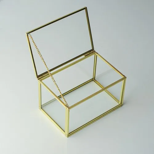 Hand Crea Designs Gold Brass Brass Decorative Cover Glass Jewelry Box 15x10x8 cm