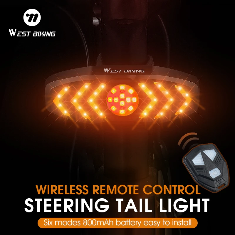 

WEST BIKING Wireless Remote Control Bicycle Turn Signal Tail Light Waterproof 6 Lighting Modes MTB Bike Safety Warning Light