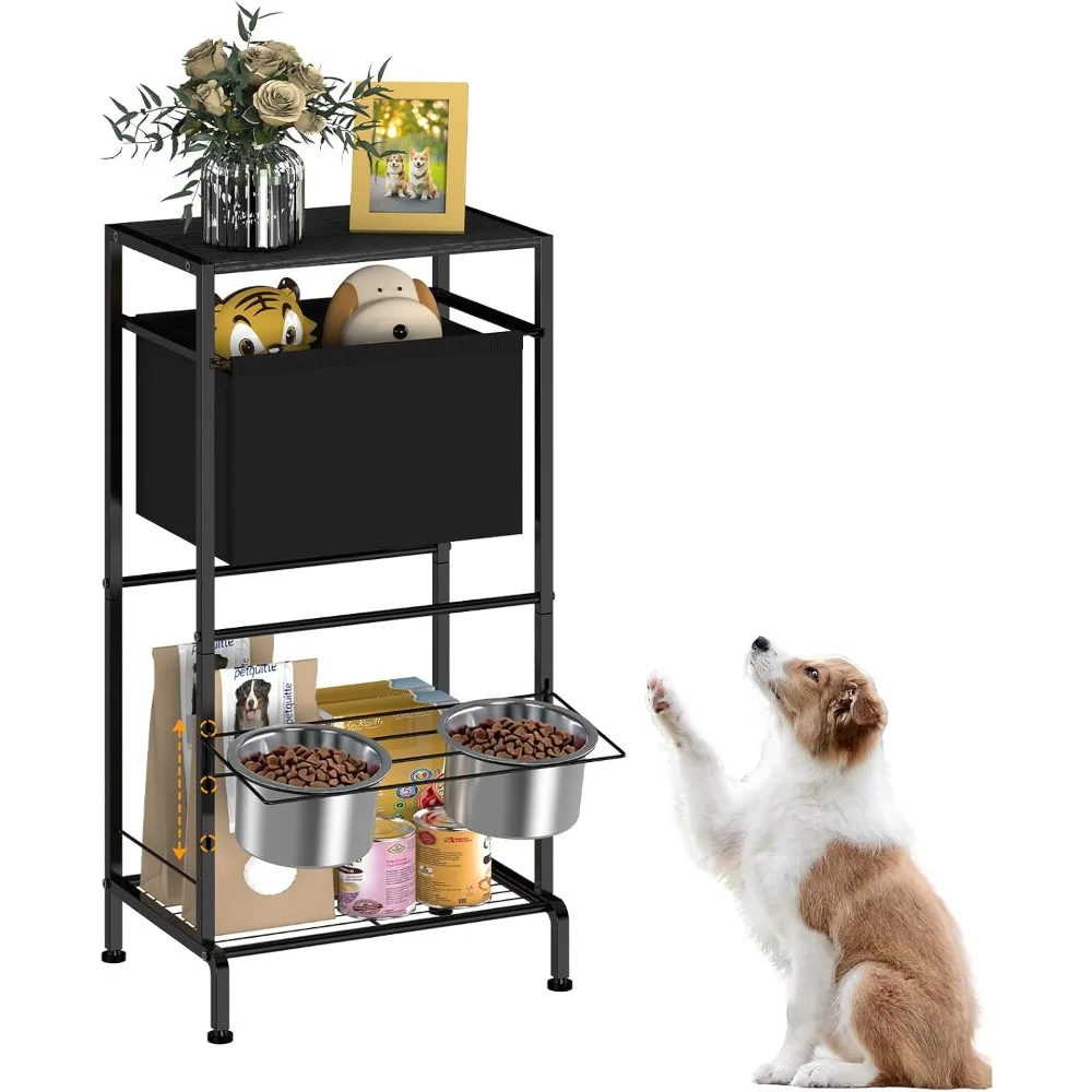 

Dog Feeding Station with Toy Storage Basket,Durable Pet Feeding Station for Small,Medium,Large Dogs,Cats,Black