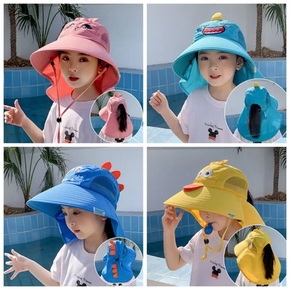 Casual Fashionable Children Sun Hat Anti UV Protection Foldable Beach Caps Cartoon Dinosaur Wide Brim Fisherman Hat Outdoor