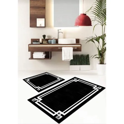 Ardizayn Talya-Black Anti-Slip, Not Peel Leather Outsole 2'li Bath Mat (60X100-40X60)