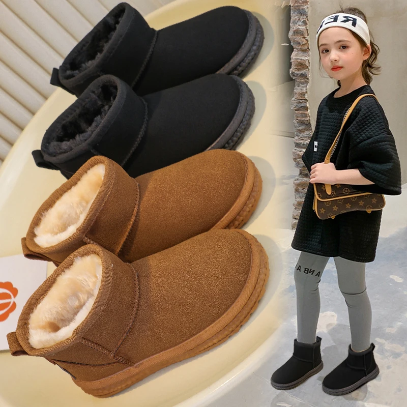 

Toddler Boys Girls Warm Winter Boots 2025 New Kids Plush Lining Leather Boots Soft Sole Non-slip Versatile Kid School Daily Wear