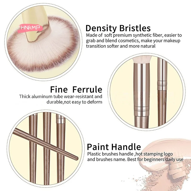 Conjunto de pincéis de maquiagem profissional, 7/15 peças, marrom, ferramentas cosméticas para mulheres, pó, sombra, base, contorno, blush, beleza