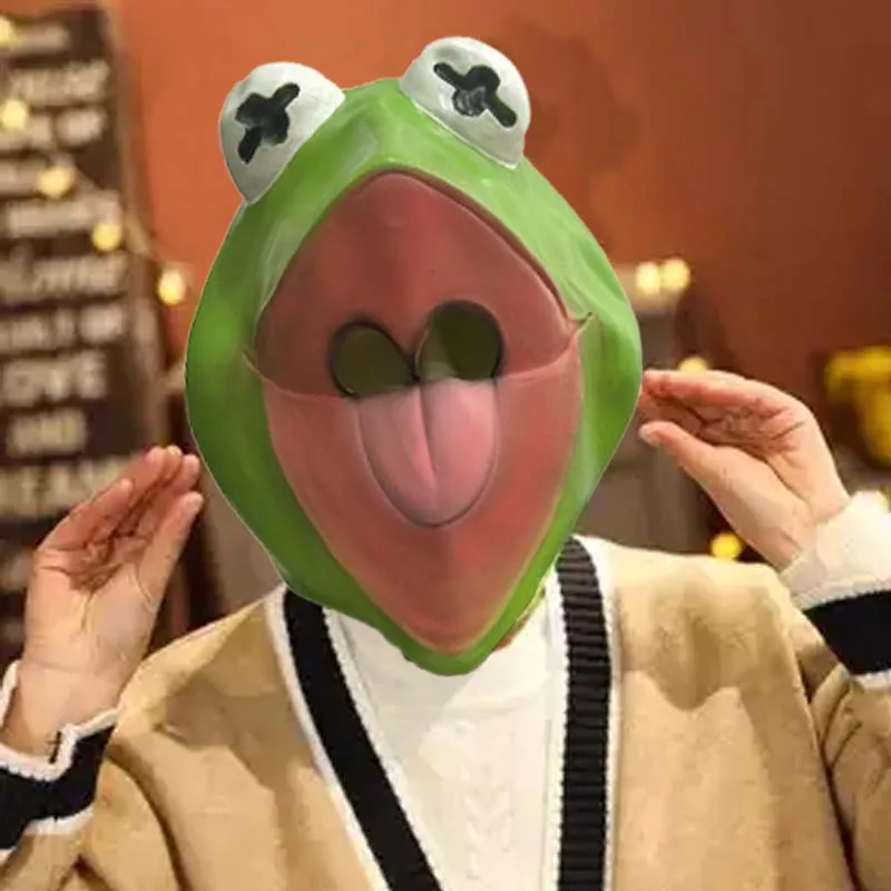 

The Kermit Frog Meme Head Mask, Halloween Funny animal Cosplay Costume Props, Anime Style