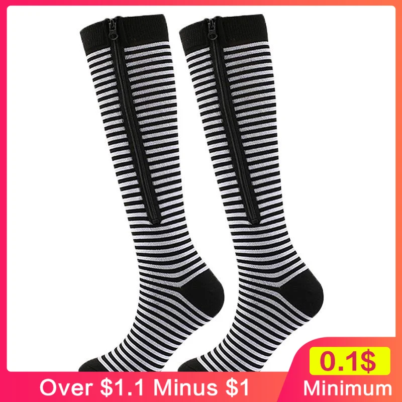 1Pair Zipper Compression Socks Women Men High Elasticity Nylon Closed Toe Pressure Stocking for Edema Varicose Veins