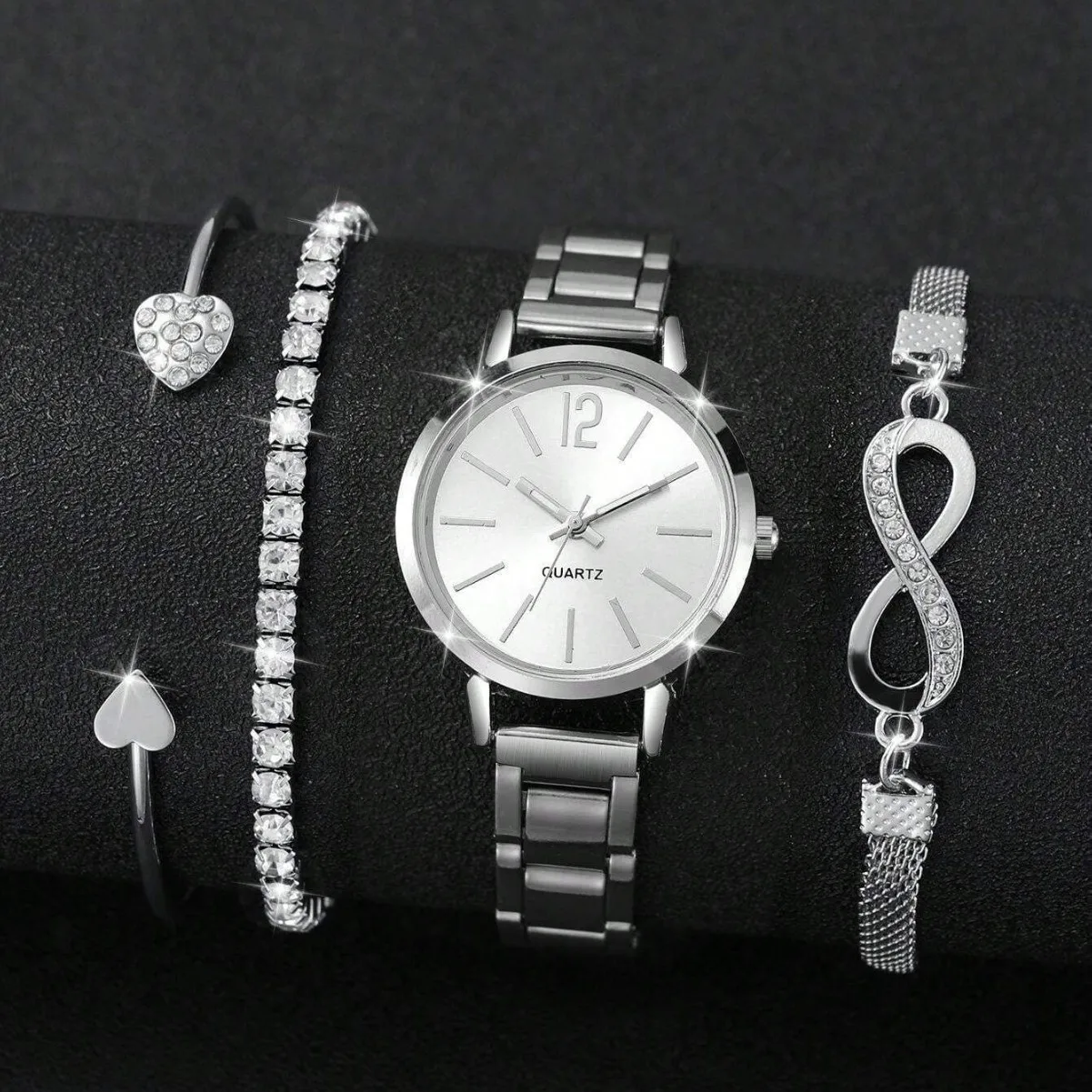 

Casual Necklace Bracelet Watch Silver Color Bracelet Watch Set Girls Lovely Creative String Handmade Bracelet Quartz Wristwatch
