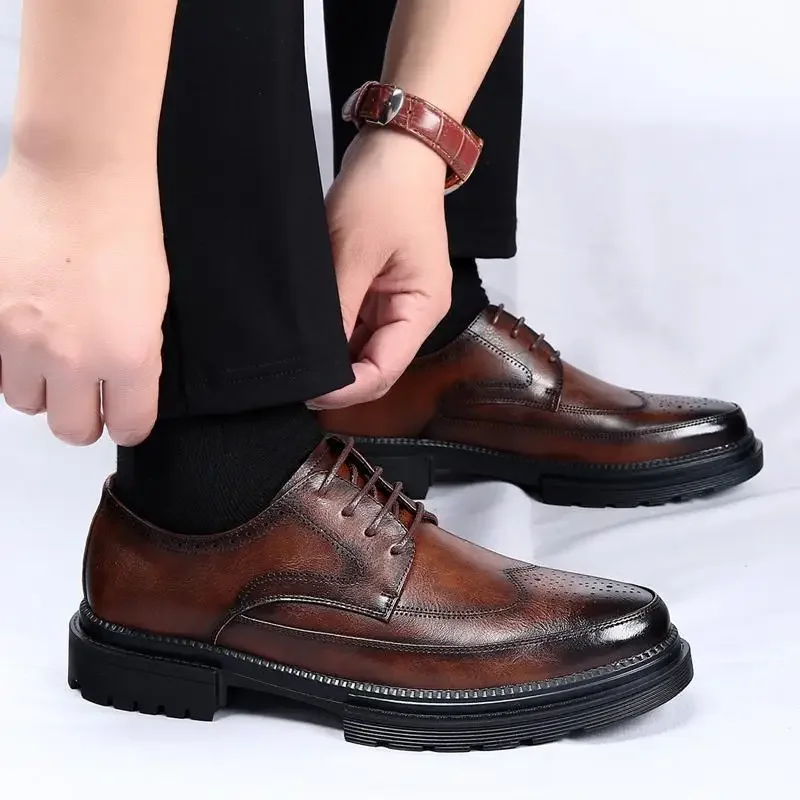 

Low-Top Lace-up Casual Business Leather Shoes Glossy round Derby Shoes British Formal Wear Men's Shoes