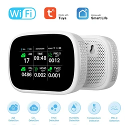 Wi-Fi,10 in 1,多機能,aqi,pm2.5,pm1.0,pm10,co2,tvoc,hchoを備えた温度および湿度テスターを備えたTuya大気質検出器