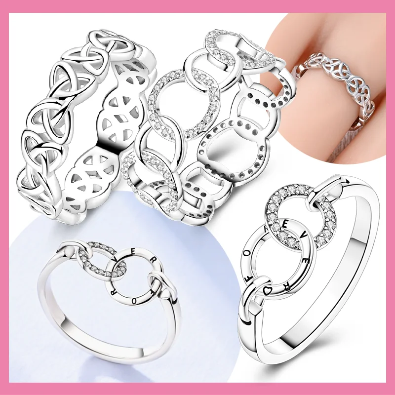

Real S925 Silver Stackable Rings Forever Love Celtic Knot Trendy Rings for Women Original Design Exquisite Fine Jewelry Gifts