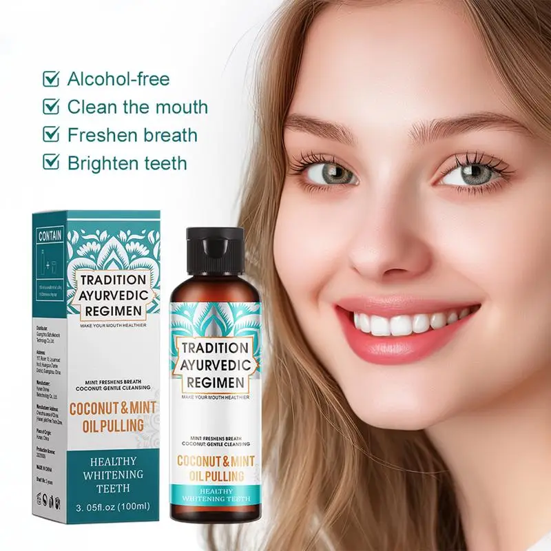 Oil Pulling Mouthwash Coconut Pulling Oil Natural Formula With Tongue Scraper Fresher Breath Oral Care Teeth Whiten Oral Health