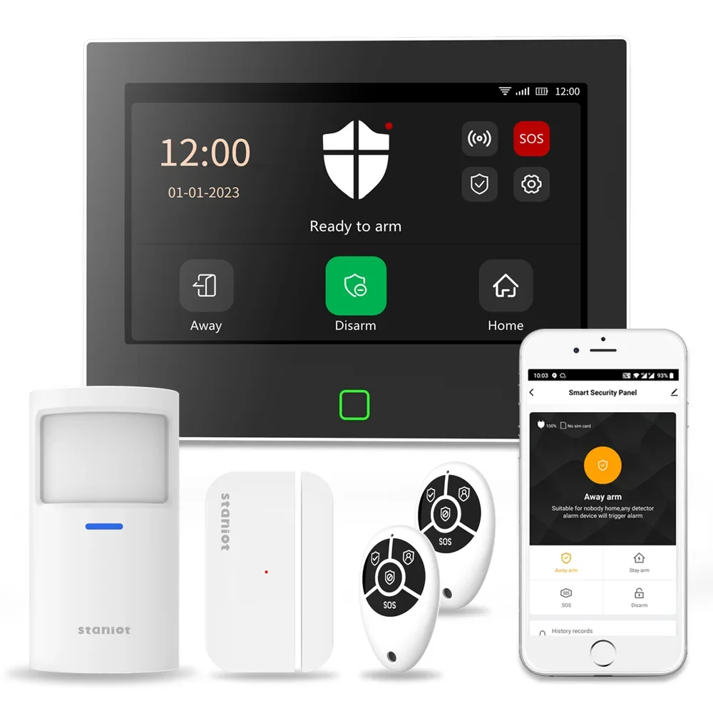 staniot 7-inch Smart Security Wireless Alarm System Kit 4G WiFi Burglar Security Support 8 Wired Zones Built-in Siren