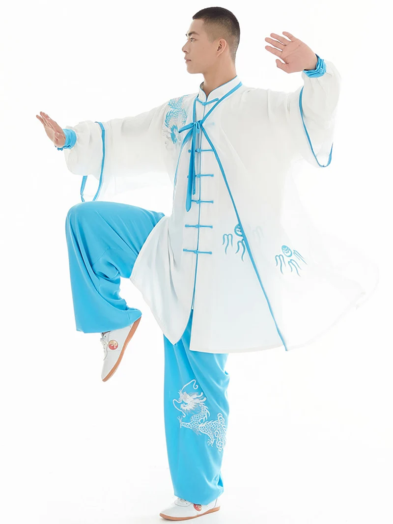 Embroidered Tai Chi Suit Women Phoenix Men Dragon Martial Arts Performance Competition Morning Practice Slim Long Wear Design