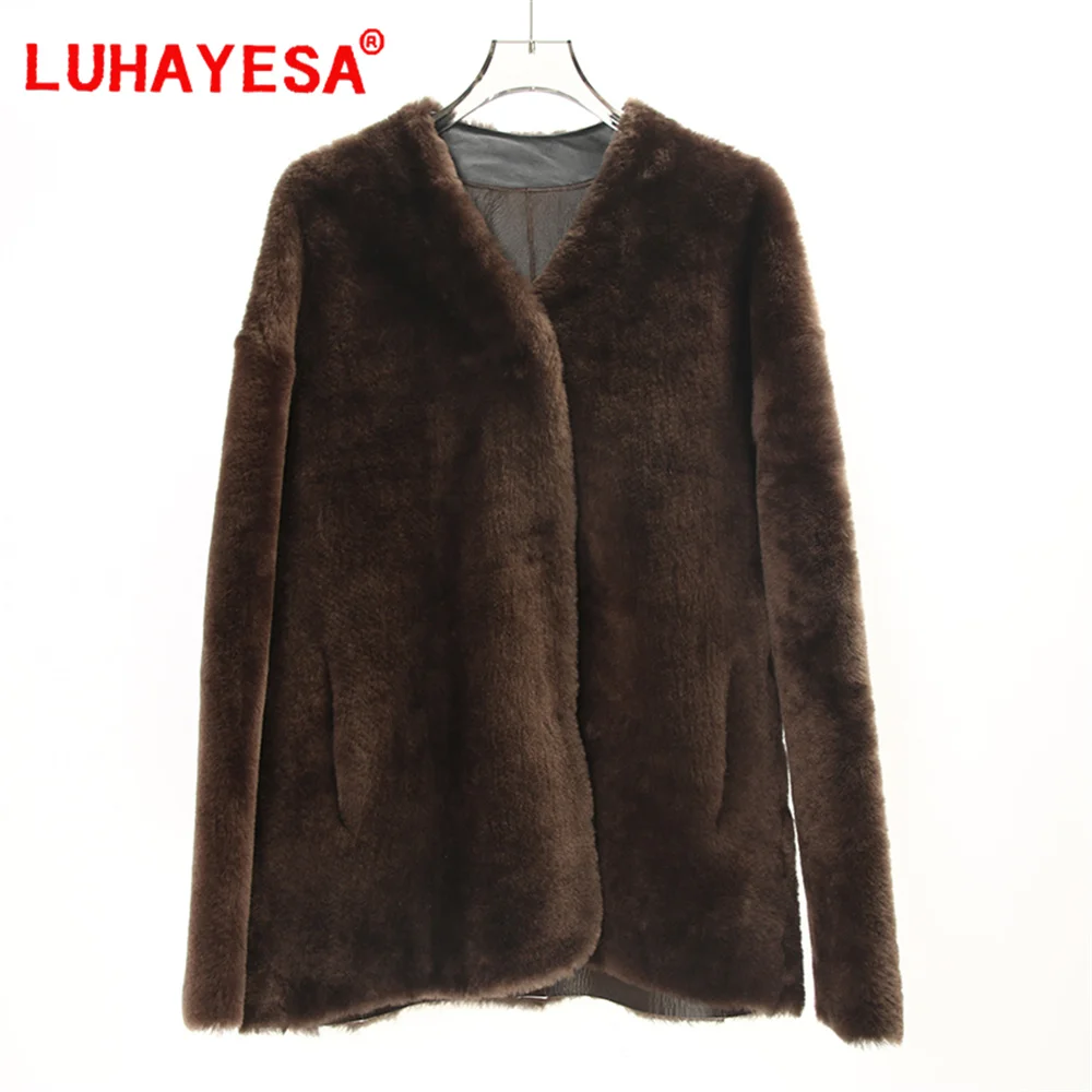 NO STOCK DON'T PAY IT 2024 Luhayesa New Turkey Luoman Lamb Sheepskin Fur Shearling Clothing Women Brown Color Natural Fur Coats