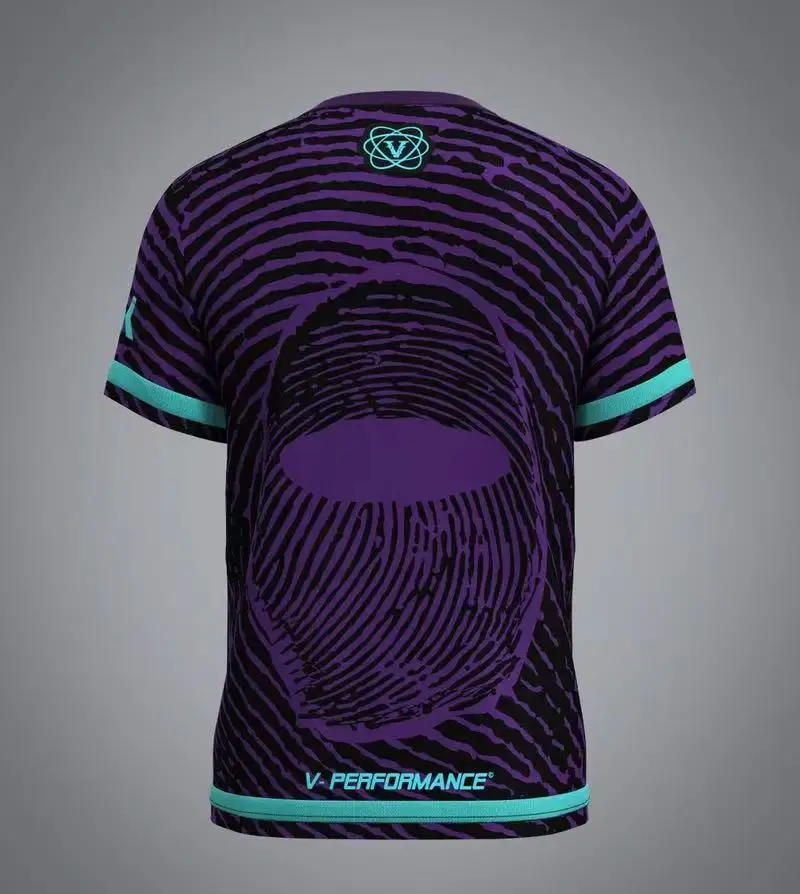 2026 VRK Performance Men Esports Jersey, Purple Swirl Stripe Printed Short Sleeve Breathable Male Sports Training Casual Top