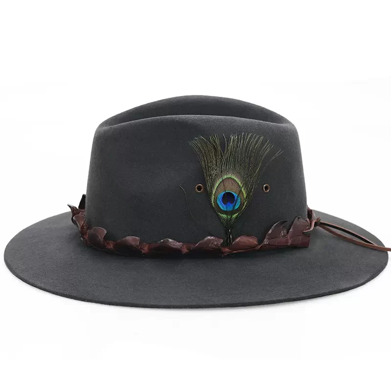 Crocodile Skin Belt Felt Hat For Men Women,  Retro Wool Fedora Hat With Gray Brown Color S-XL Size