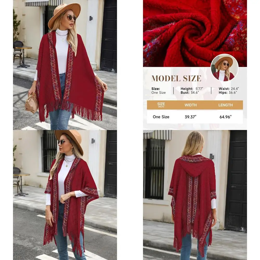 

Женский уютный пончо с бахромой и капюшоном на осень и зиму